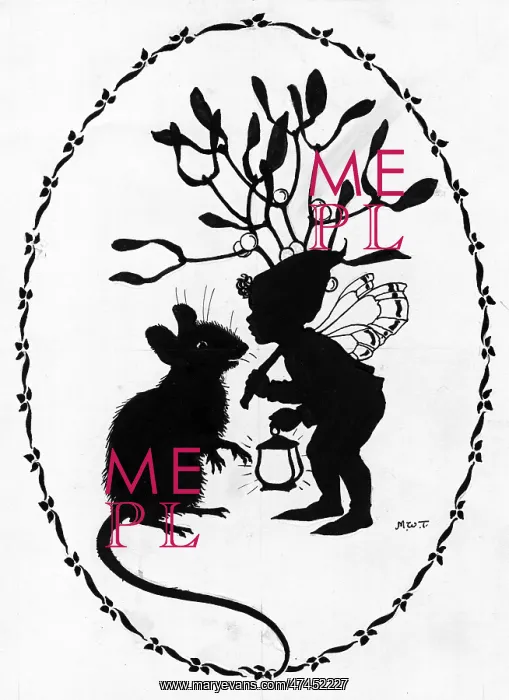 : Silhouette of Mouse and Elf with Mistletoe : Silhouette of Mouse and Elf with Mistletoe