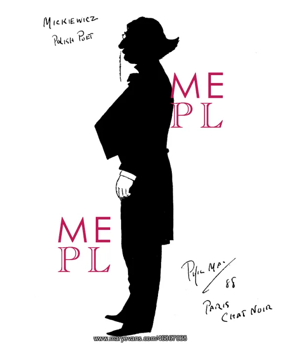: Silhouette portrait of Adam Mickiewicz by Phil May : Silhouette portrait of Adam Mickiewicz by Phil May