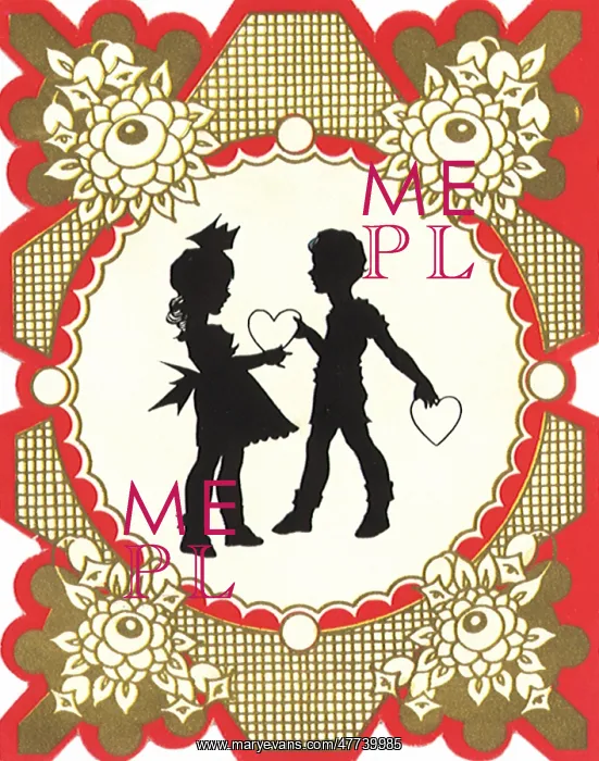  : Silhouetted boy and girl exchanging Valentines