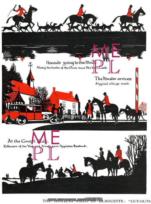 : Silhouettes of hunting field scenes : Silhouettes of hunting field scenes