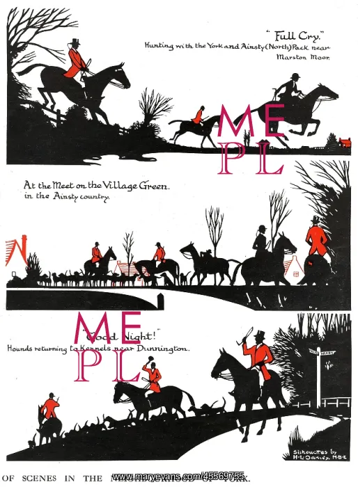 : Silhouettes of hunting field scenes : Silhouettes of hunting field scenes