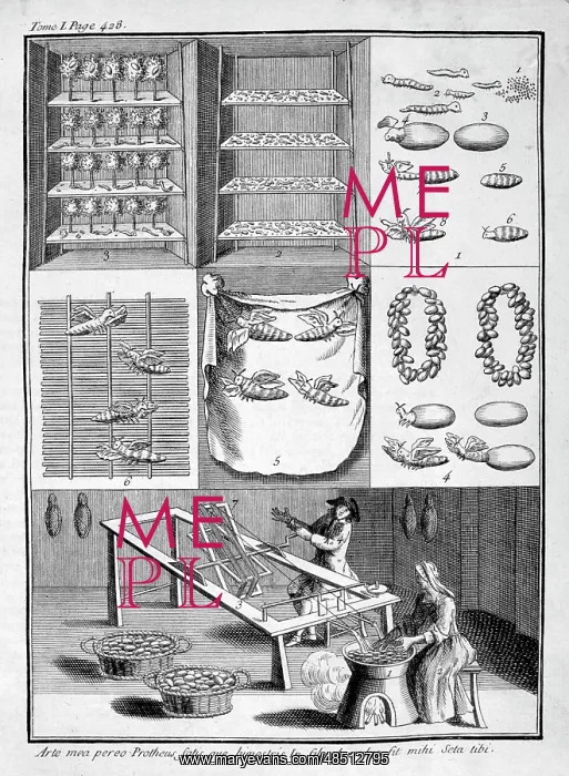 : Silk worm cultivation and threading of silk, from : Silk worm cultivation and threading of silk, from