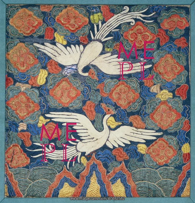 : Two silver birds flying amongst stylised clouds : Two silver birds flying amongst stylised clouds