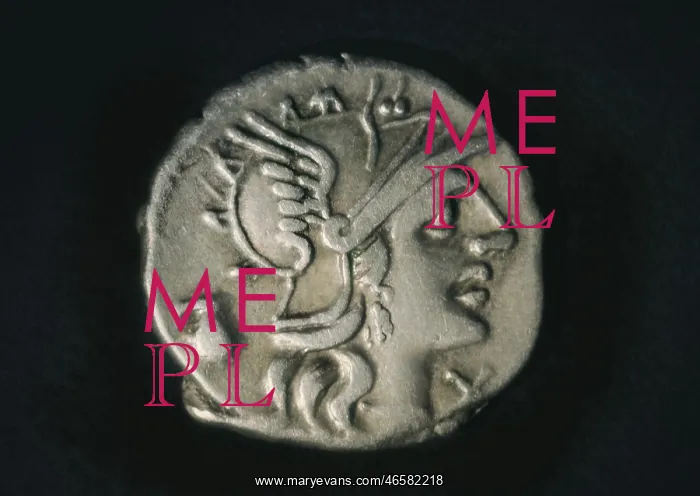 : Silver Denarius with depiction of Rome deified with : Silver Denarius with depiction of Rome deified with