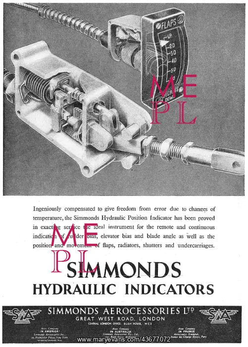 : Simmonds Aerocessories - Hydraulic Indicators : Simmonds Aerocessories - Hydraulic Indicators