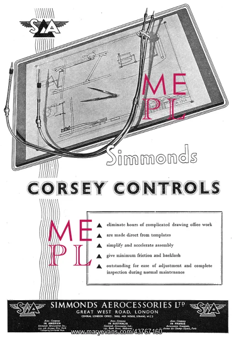 : Simmonds Aerocessories Simmonds Corsey Controls 1939 : Simmonds Aerocessories Simmonds Corsey Controls 1939