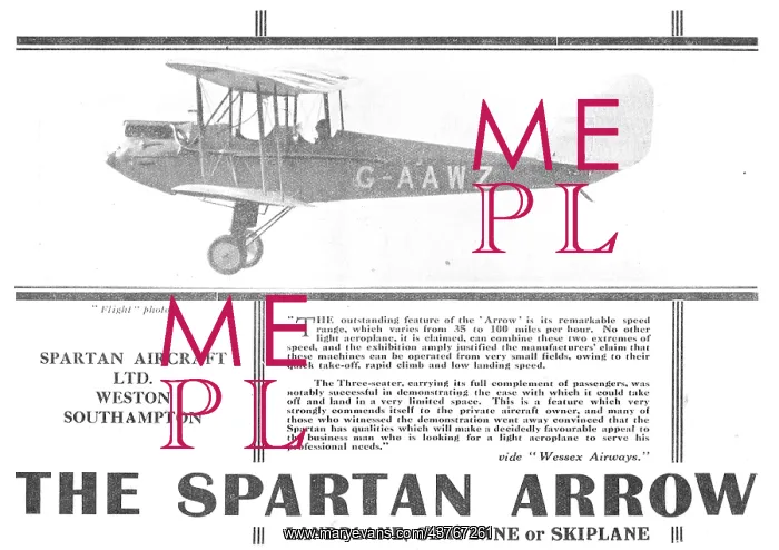 : Simmonds Spartan Aircraft Arrow - : Simmonds Spartan Aircraft Arrow -
