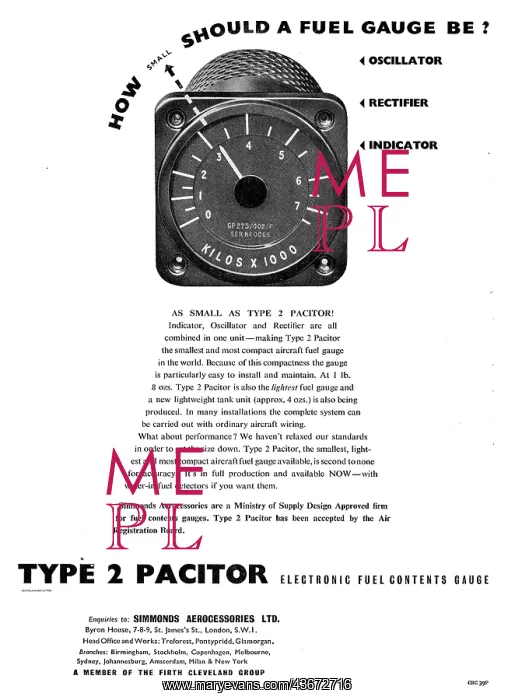: Simmonds Typer 2 Pacitor Electronic Fuel Contents Gauge : Simmonds Typer 2 Pacitor Electronic Fuel Contents Gauge