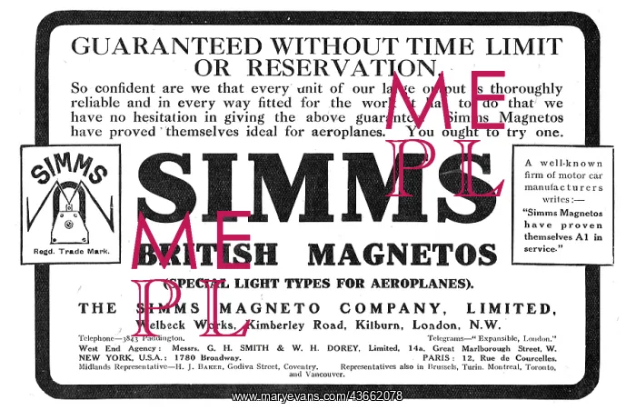 : Simms Aeroplane Magnetos Are Guaranteed : Simms Aeroplane Magnetos Are Guaranteed