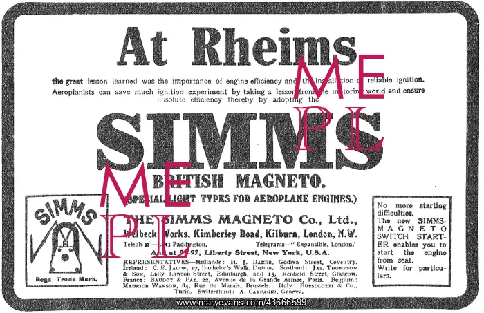 : Simms Aeroplane Magnetos Triumphant At Rheims : Simms Aeroplane Magnetos Triumphant At Rheims