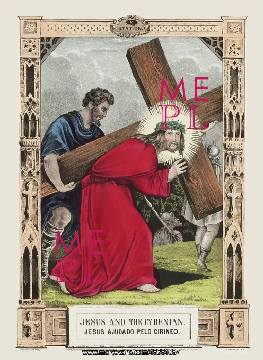 : Simon of Cyrene helps Jesus to carry his cross : Simon of Cyrene helps Jesus to carry his cross