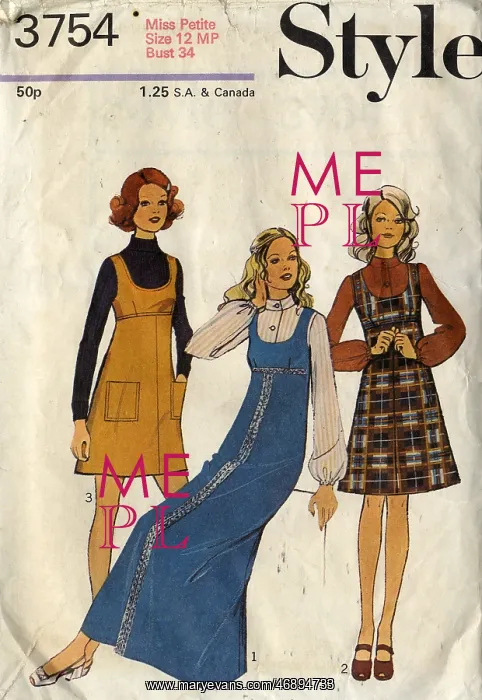 : Simplicity pattern for ladies pinafore dresses, 1972 : Simplicity pattern for ladies pinafore dresses, 1972