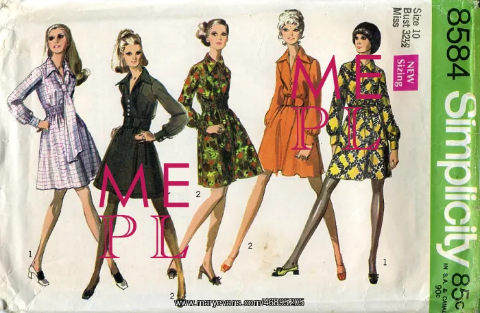 : Simplicity pattern for ladies waisted dresses, 1969 : Simplicity pattern for ladies waisted dresses, 1969