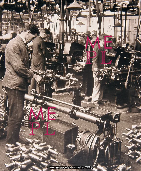 : Singer Cars factory interior with workers, Coventry, England : Singer Cars factory interior with workers, Coventry, England