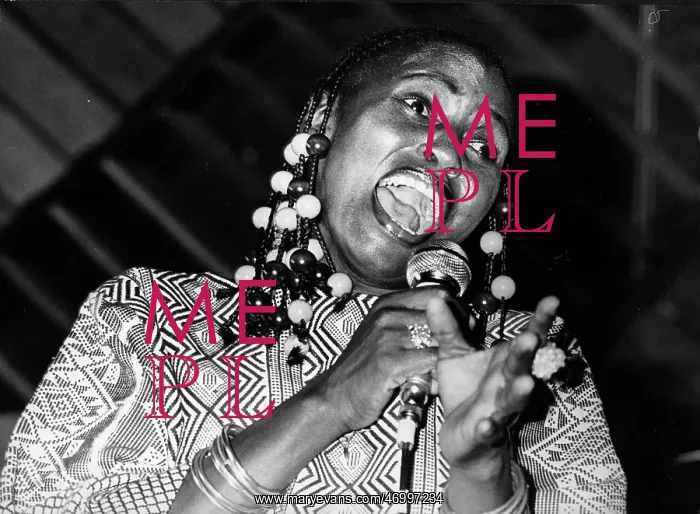  : Singer Miriam Makeba performing on stage in London
