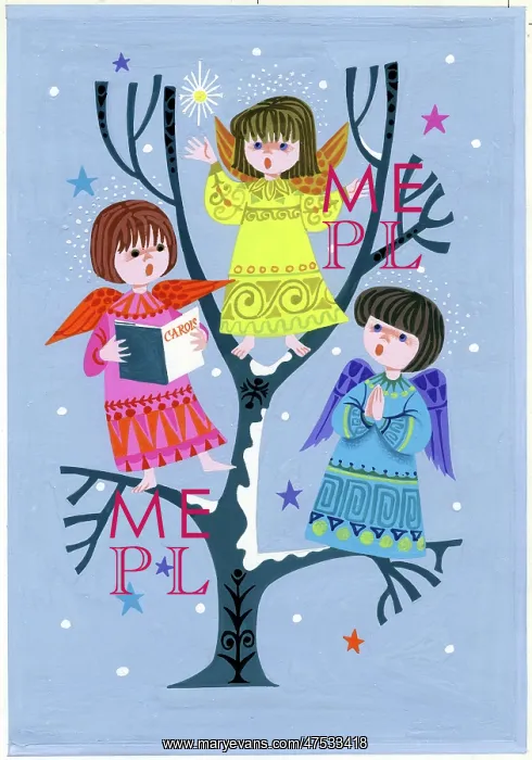  : Three singing angels on a tree