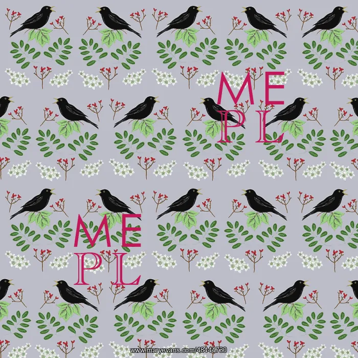  : Singing blackbirds with berries and flowers