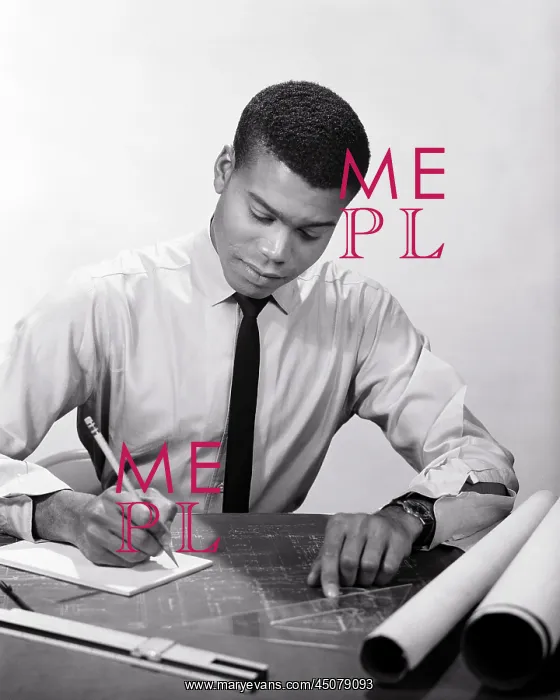 : Single African-American Man Engineer Working Reviewing : Single African-American Man Engineer Working Reviewing