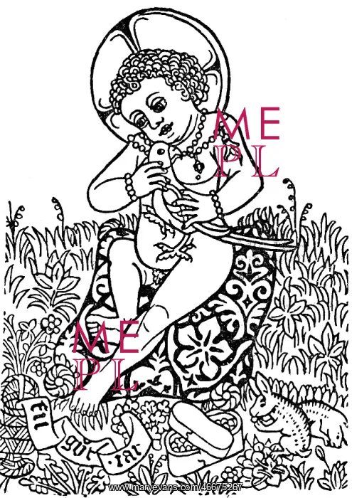  : Single-leaf print, Jesus child with bird