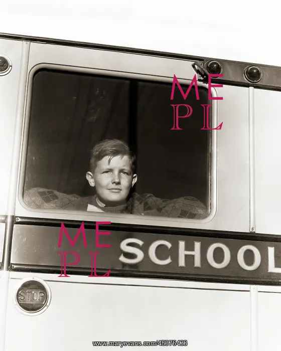 : Single Serious Young Boy Looking out of Back Window : Single Serious Young Boy Looking out of Back Window