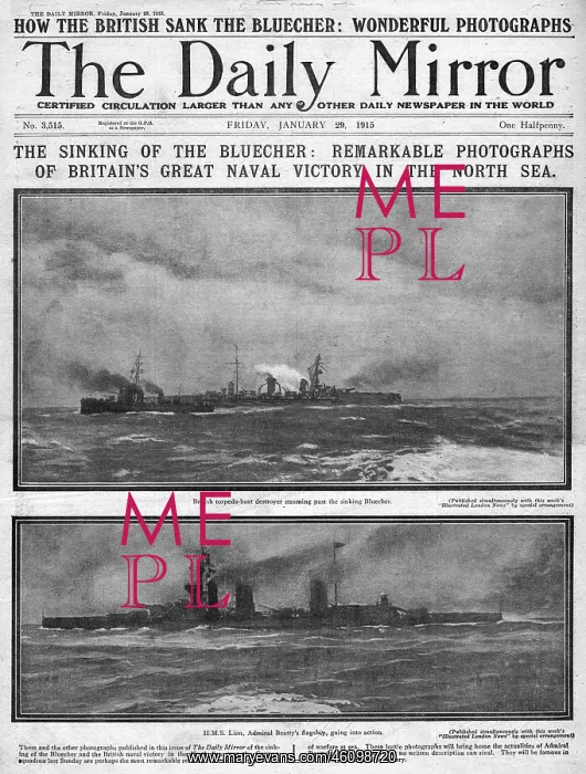 : Sinking of German cruiser Bluecher, WW1 : Sinking of German cruiser Bluecher, WW1