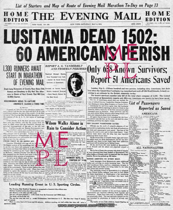 : Sinking of the Lusitania, WW1 : Sinking of the Lusitania, WW1