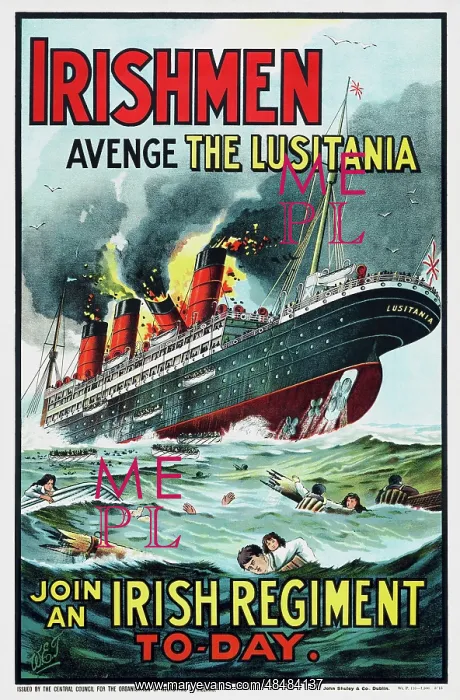 : The sinking of RMS Lusitania with the ship in : The sinking of RMS Lusitania with the ship in