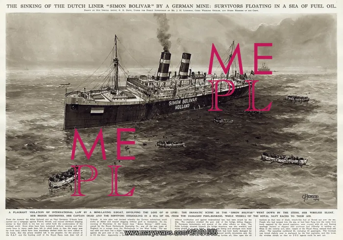 : Sinking of the Simon Bolivar by G. H. Davis : Sinking of the Simon Bolivar by G. H. Davis
