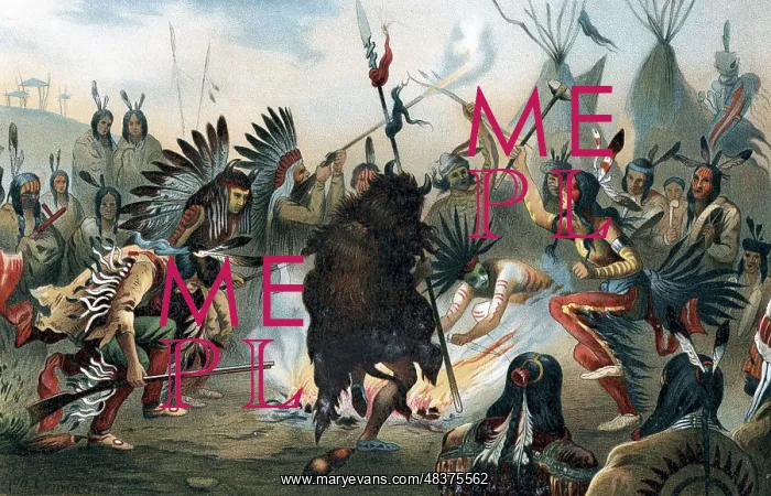 : Sioux war dance. Oleograph from Ratzel The Human : Sioux war dance. Oleograph from Ratzel The Human