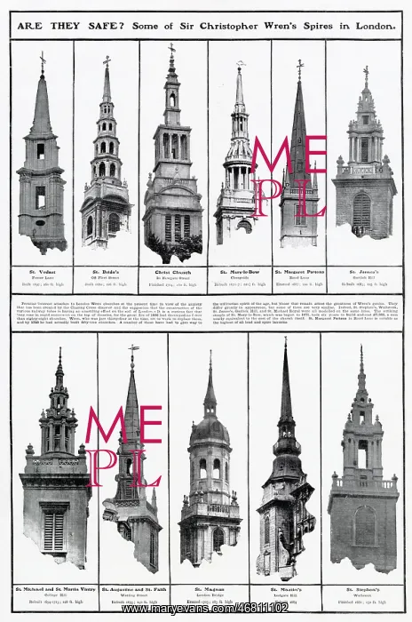 : Some of Sir Christopher Wren's Spires in London : Some of Sir Christopher Wren's Spires in London
