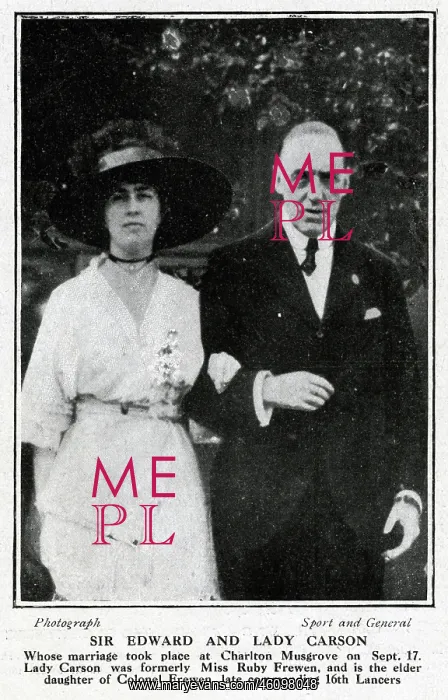 : Sir Edward and Lady Carson on their wedding day : Sir Edward and Lady Carson on their wedding day