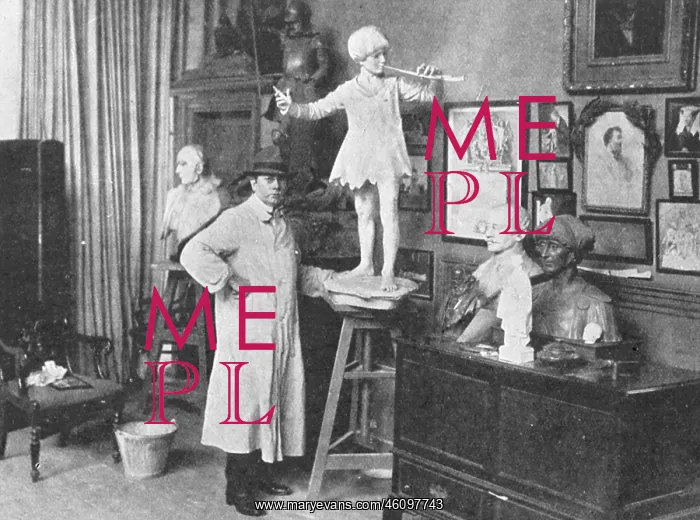  : Sir George Frampton in studio with Peter Pan statue