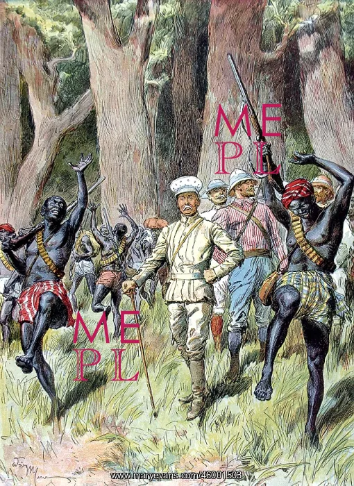 : Sir Henry Morton Stanley and his men exit a forest, Central : Sir Henry Morton Stanley and his men exit a forest, Central