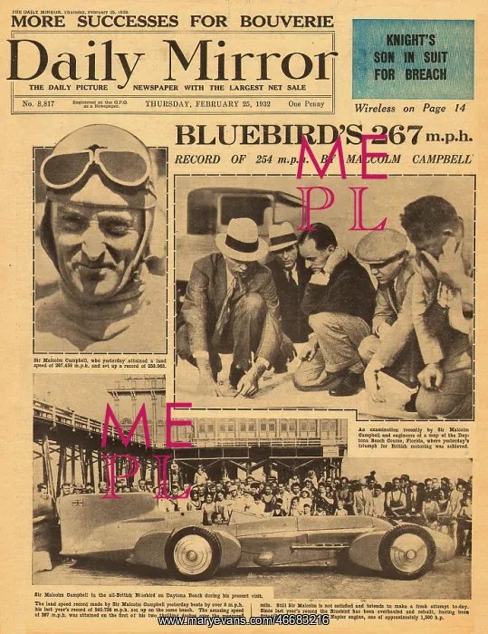 : Sir Malcolm Campbell, speed record in Bluebird : Sir Malcolm Campbell, speed record in Bluebird