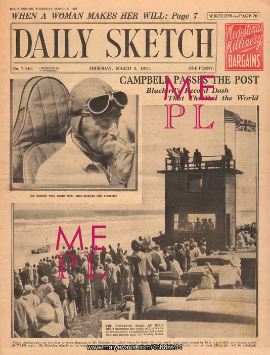: Sir Malcolm Campbell, speed record in Bluebird : Sir Malcolm Campbell, speed record in Bluebird