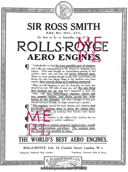 : Sir Ross Smith Praises Rolls-Royce Aero Engines : Sir Ross Smith Praises Rolls-Royce Aero Engines