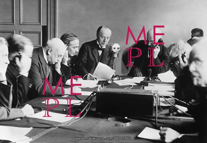 : Sir Runciman during a conference call, 1932 : Sir Runciman during a conference call, 1932