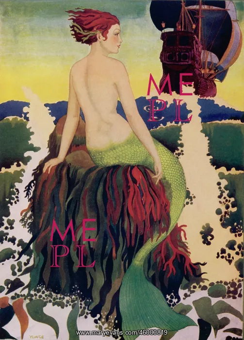 : THE SIREN. A siren or mermaid sits on a rock in the middle of the sea gazing : THE SIREN. A siren or mermaid sits on a rock in the middle of the sea gazing