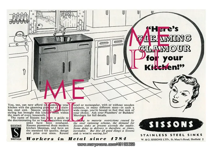 : Sissons sinks advertisement, 1950s : Sissons sinks advertisement, 1950s