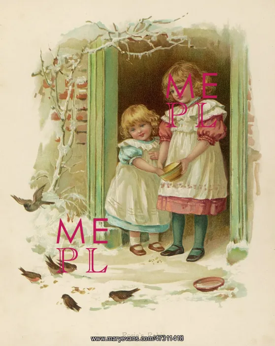 : SISTERS FEED BIRDS 1890 : SISTERS FEED BIRDS 1890