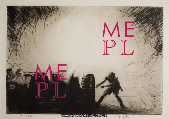  : A Sixty-Five Pounder Opening Fire, by James McBey, WW1