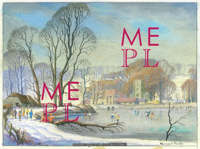 : Skaters on a river in front of a church : Skaters on a river in front of a church