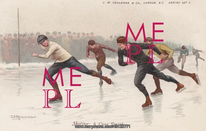 : Skating on Ice, a Close Finish, G D Rowlandson : Skating on Ice, a Close Finish, G D Rowlandson