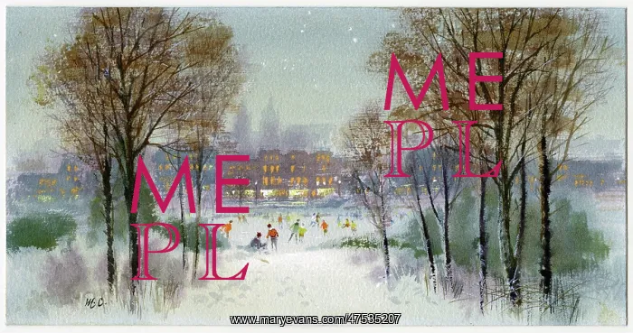 : Skating scene with trees in foreground : Skating scene with trees in foreground