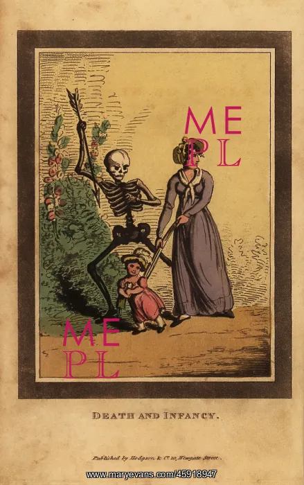 : Skeleton of death aiming a dart at a child : Skeleton of death aiming a dart at a child