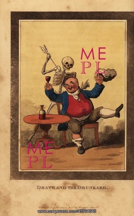 : Skeleton of death aiming a dart at a corpulent man : Skeleton of death aiming a dart at a corpulent man