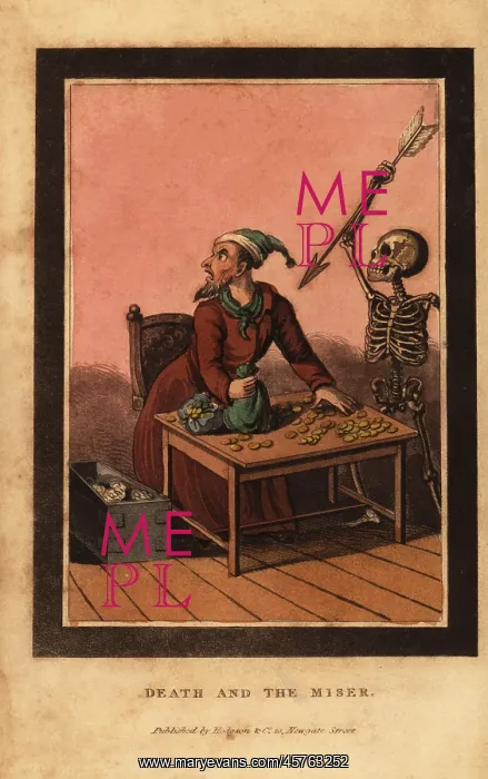 : Skeleton of death aiming a dart at a miser : Skeleton of death aiming a dart at a miser