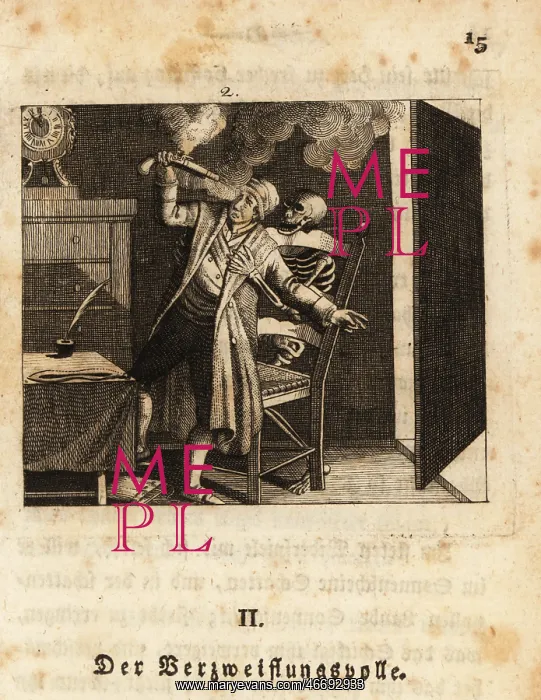 : The skeleton of Death assisting a suicide : The skeleton of Death assisting a suicide