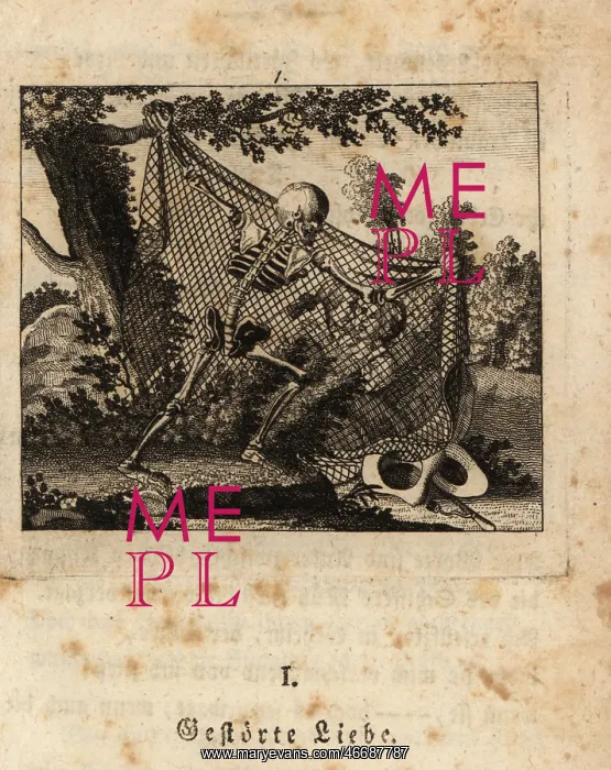 : The skeleton of Death catching two lovers in a net : The skeleton of Death catching two lovers in a net