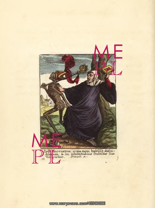 : Skeleton of Death dragging away an Abbot by his robes : Skeleton of Death dragging away an Abbot by his robes